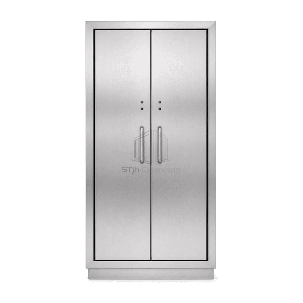 Front view of tall pass-through cabinet with interlocked doors
