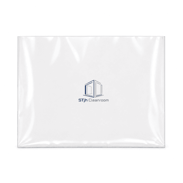 Clear LDPE cleanroom bag laid flat with complete rectangular outline