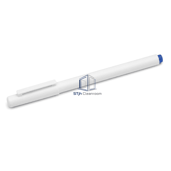 Cleanroom ballpoint pen side profile showing slim HDPP barrel and clip