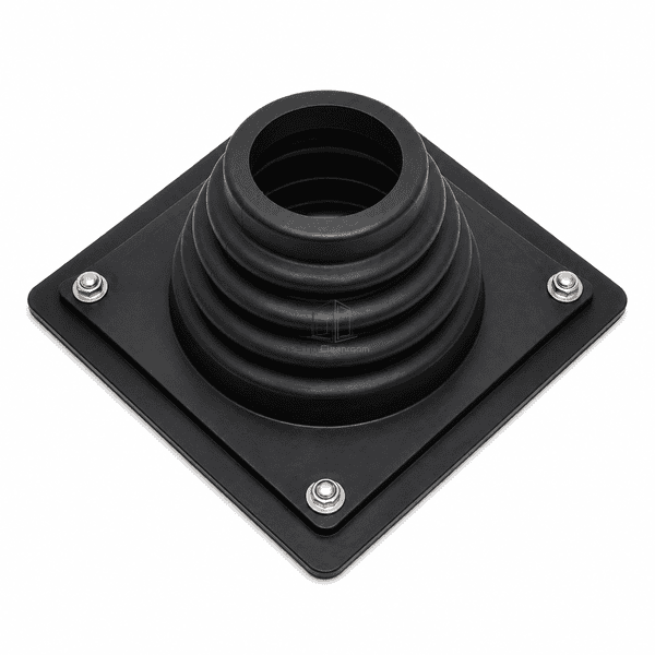 Reverse elevated view of the bellows opening flange seam and corner bolts
