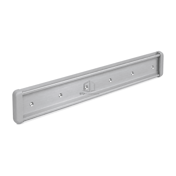 Rear three-quarter view showing the cleanroom protection rail continuous aluminum retainer and six holes