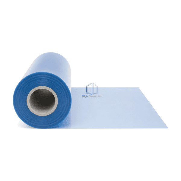 Axial core view showing the cardboard tube and concentric layers of blue surface protection film