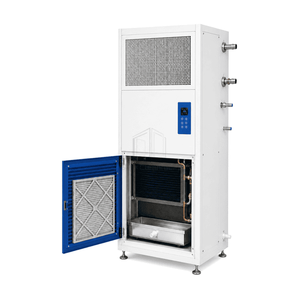 Recirculation air unit showing coil pipe connections drain outlet filter seal and door gaskets