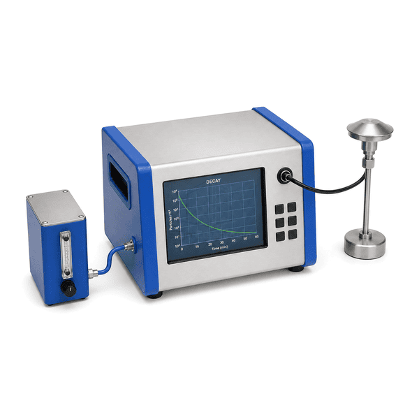Cleanroom recovery test system horizontal complete-system view with main analyzer, isokinetic head, challenge module and two tube paths