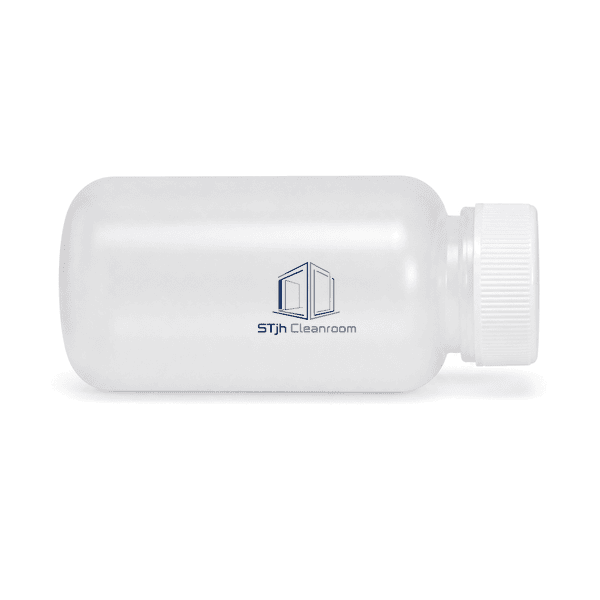 Cleanroom sampling bottle laid horizontally with complete outline visible