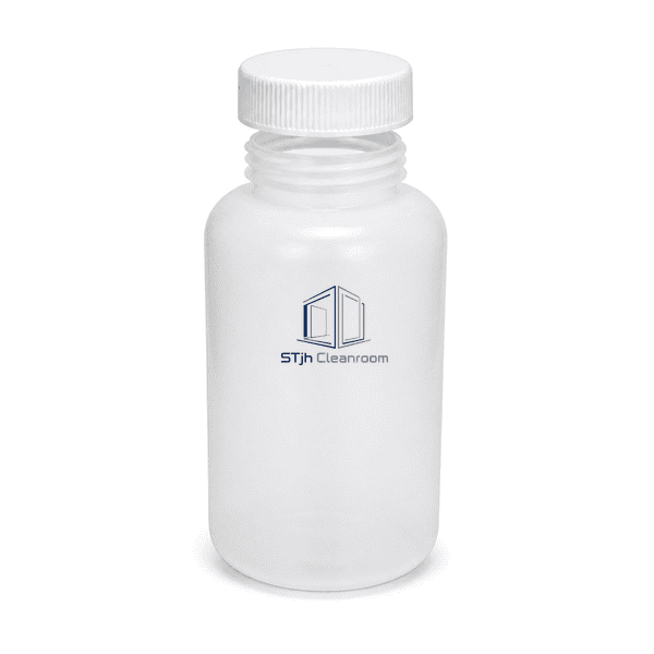 Complete sample bottle with cap lifted to show the wide threaded neck