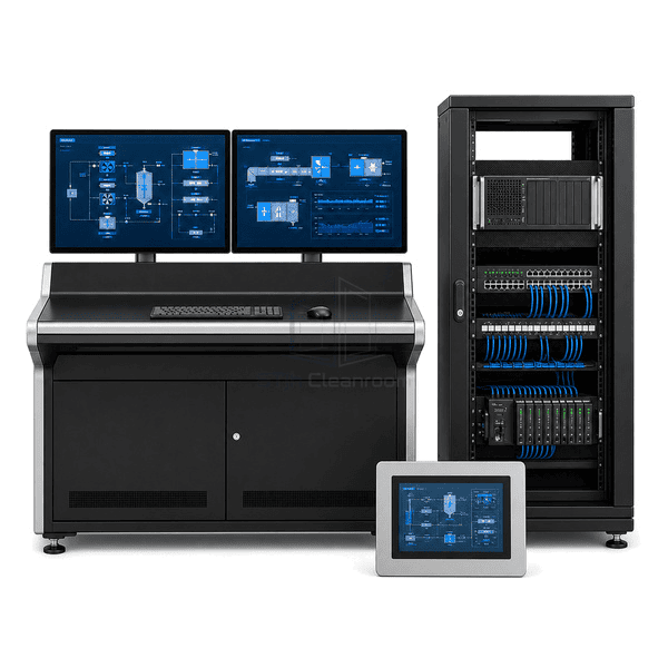 Front view of the SCADA control cabinet with industrial touchscreen