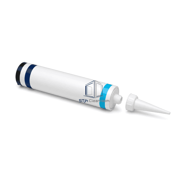 Side view showing the cleanroom sealant cartridge outlet and nozzle interface