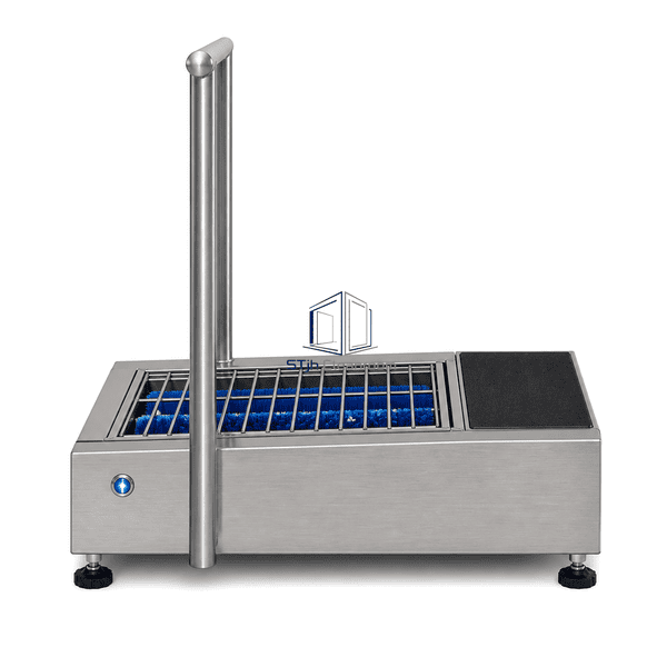 Shoe disinfection station side view with handrails