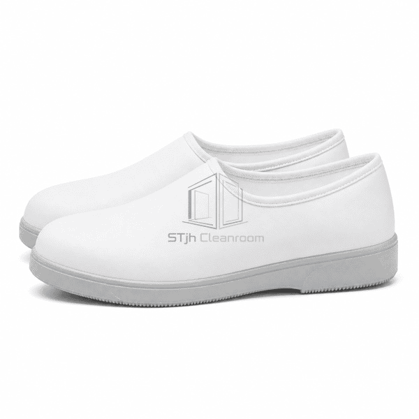 Side profile of cleanroom shoes with closed heels and gray soles