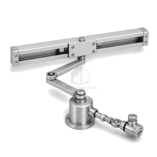 Complete closer assembly with guide block and slide-rail interface