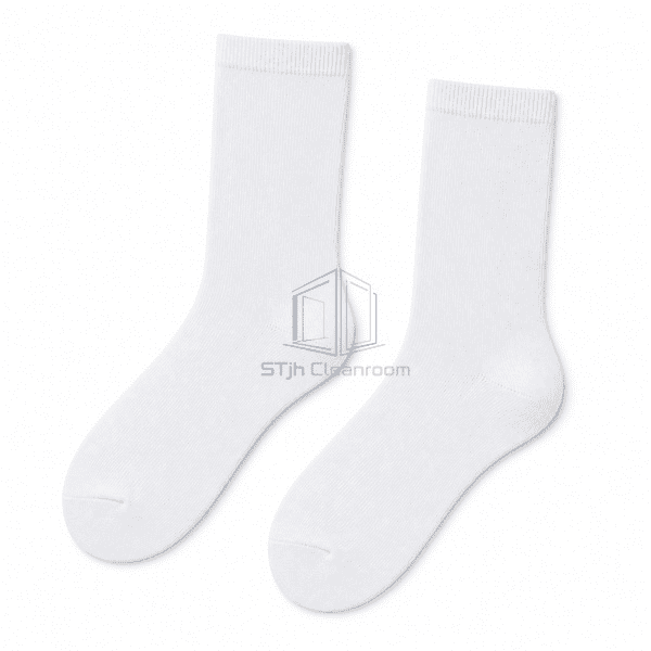 Pair of low-lint cleanroom socks arranged flat on white
