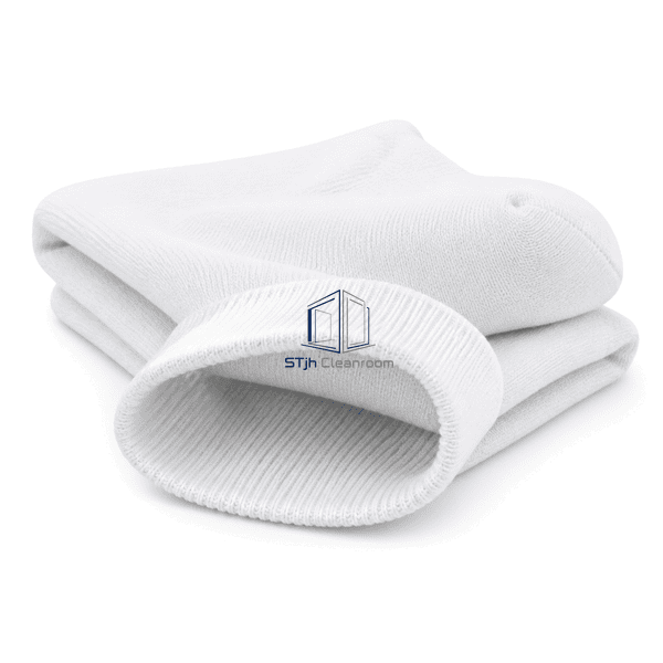 Cleanroom sock pair highlighting fine knit texture and low-profile toe seams