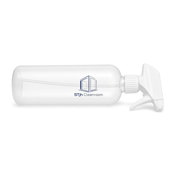 Cleanroom trigger spray bottle laid horizontally with complete outline