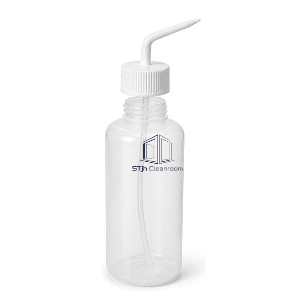 Complete wash bottle emphasizing the threaded neck and integrated nozzle closure