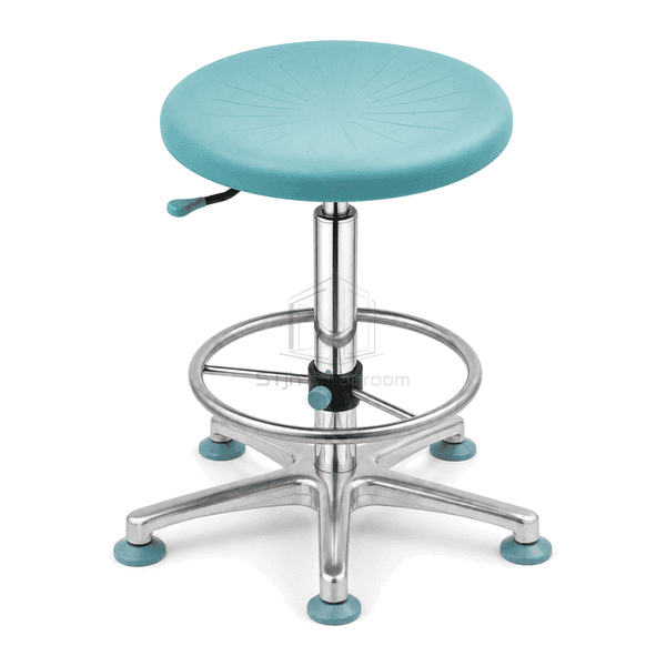 Elevated view of cleanroom stool round seat and polished base