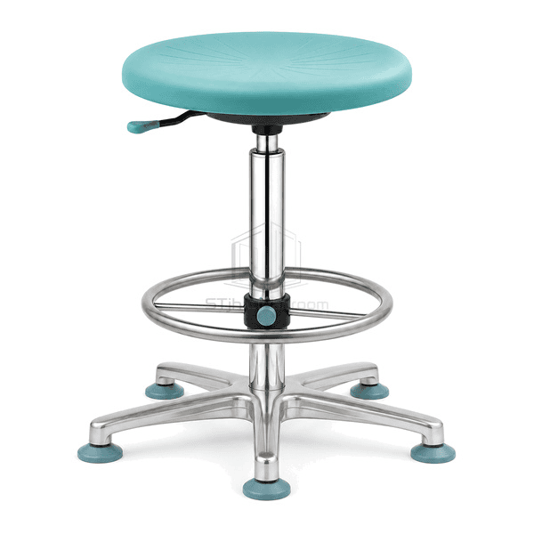 Front view of cleanroom stool round seat footring and five glides