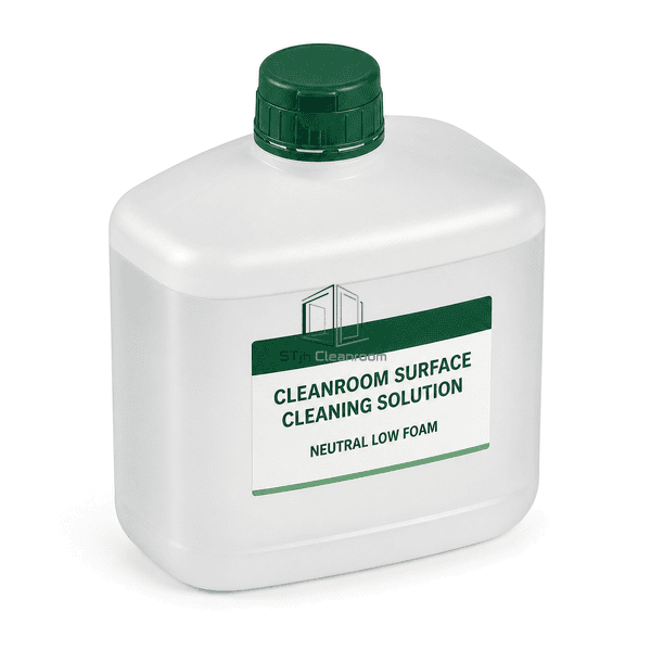 Complete cleanroom surface cleaner bottle elevated view of green sealed dispensing cap