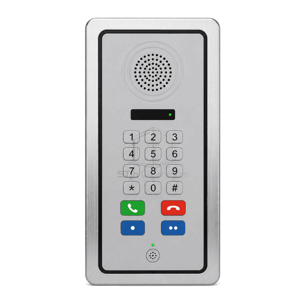 Front view of the large keypad, call controls and indicator light