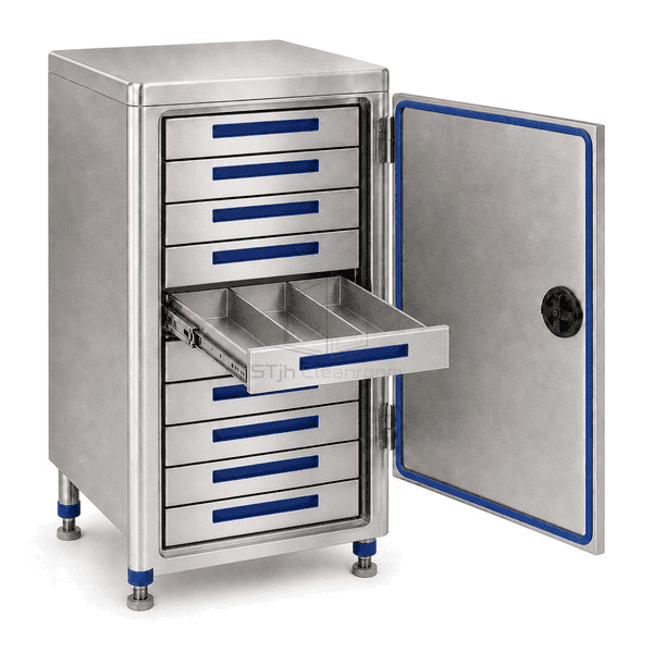Detail of tool drawer telescopic runner divider and lock interface