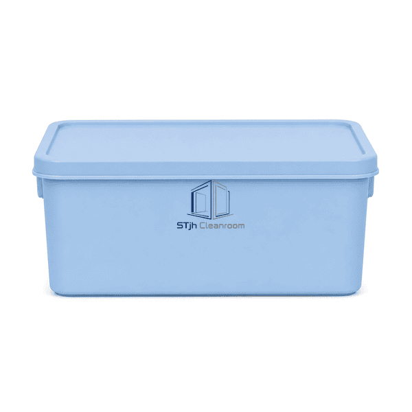 Polypropylene cleanroom storage tote facing front with lid closed