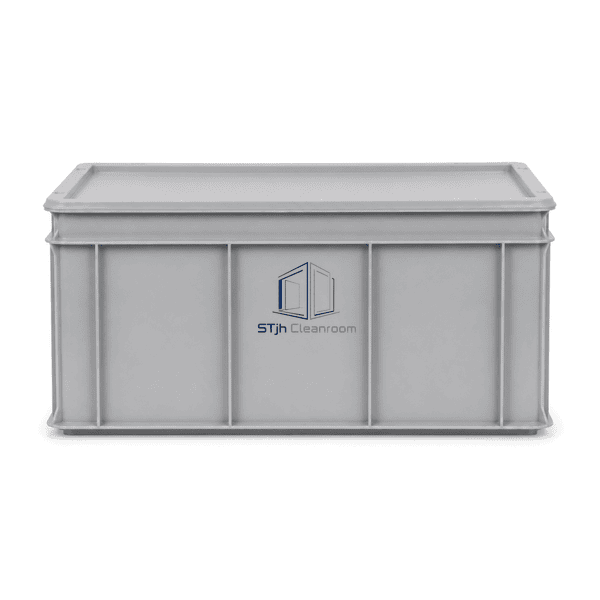 Cleanroom polymer tote front elevation showing reinforced ribbed sidewall