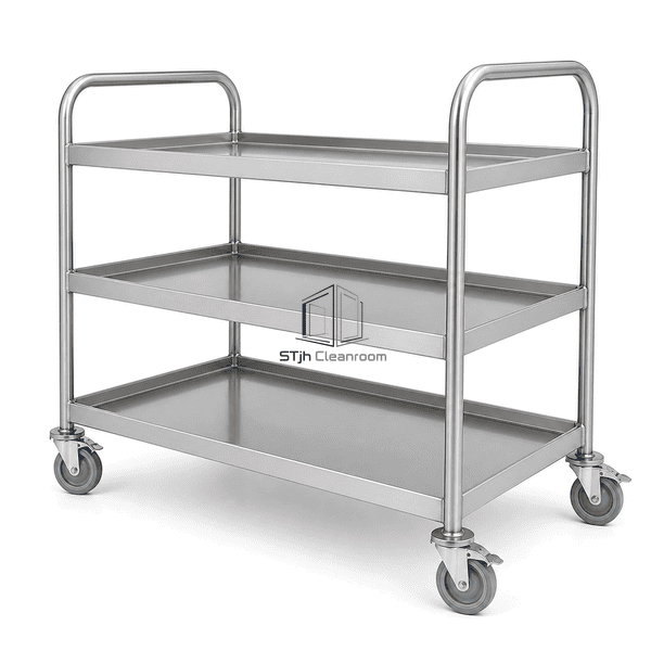 Cleanroom transfer cart in a complete rear three-quarter perspective