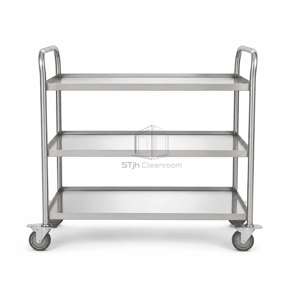 Cleanroom transfer cart side profile showing shelf spacing