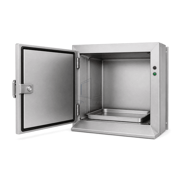Open cleanroom transfer hatch with removable small-item tray