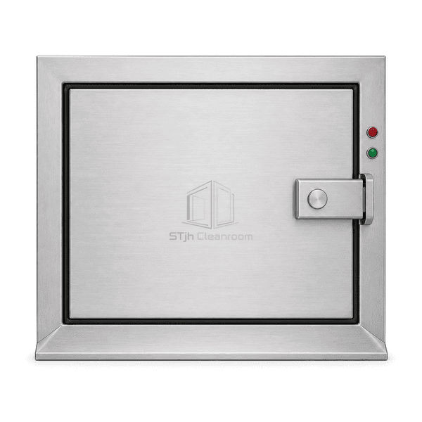 Front view of flush-mounted cleanroom transfer hatch