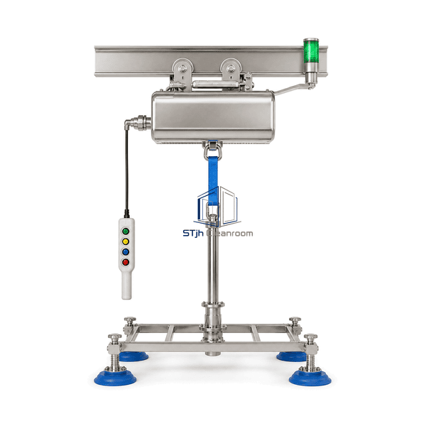 Stainless cleanroom vacuum lifter in straight front elevation