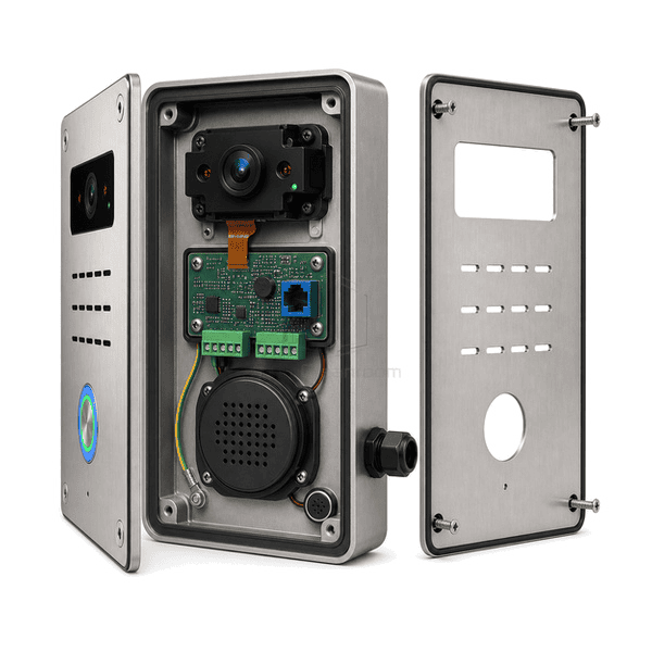 Rear view of network, relay and monitored input terminals