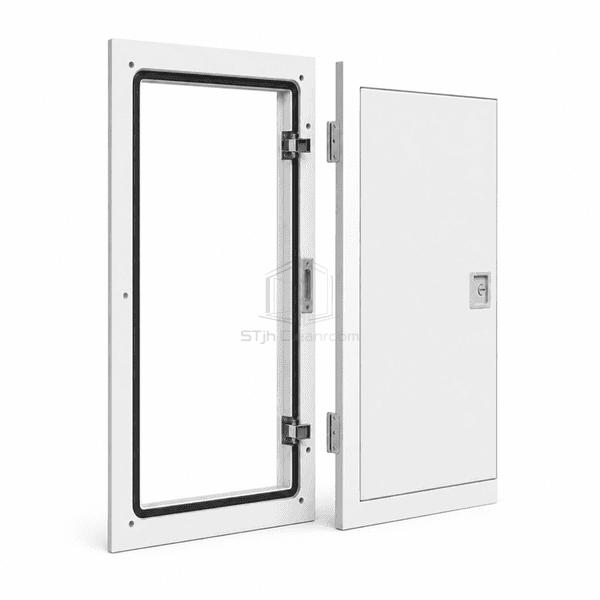 Close view of the concealed hinge and sealed wall hatch edge