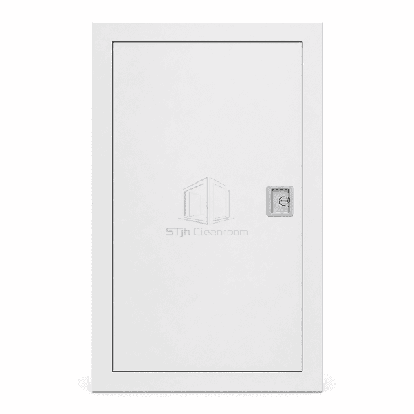 Upright front view of a closed cleanroom wall hatch