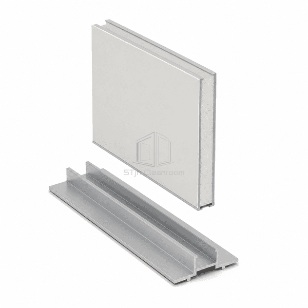 Close view of the sealed wall panel and floor track interface