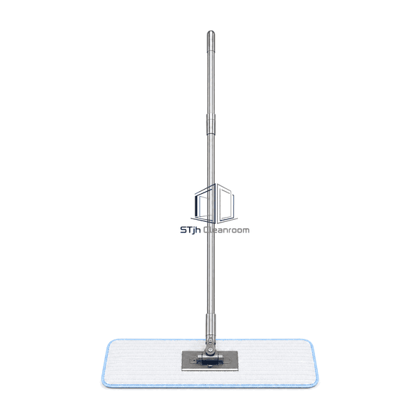 Front view of rectangular microfiber wall mop head and handle