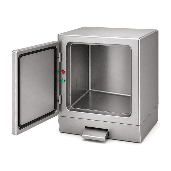 Open waste pass-through with sloped stainless chamber base