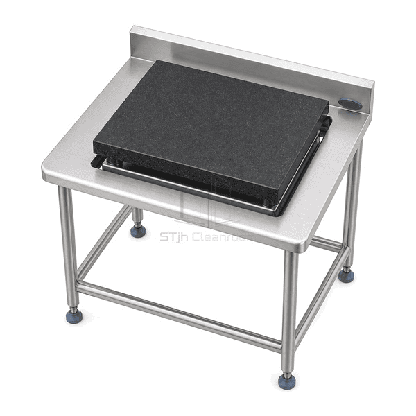 Top view of balance platform separated from stainless work surround