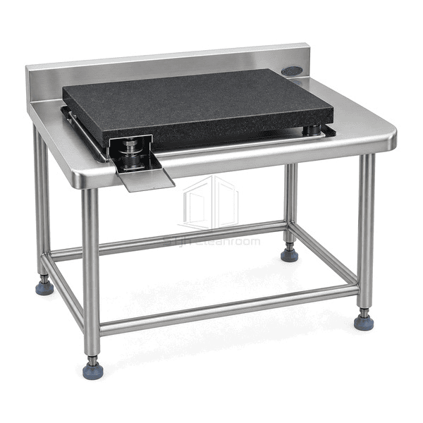 Detail of isolation gap elastomer mount and precision leveling foot