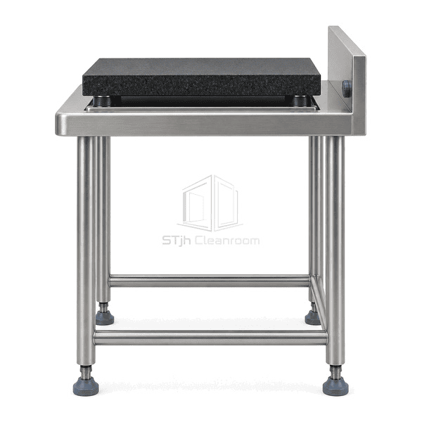 Side cutaway showing granite mass damping mount and outer frame