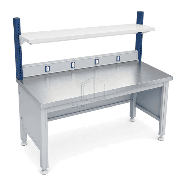 Top perspective of organized cleanroom work surface and accessories