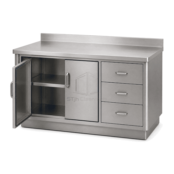 Side cutaway showing reinforced top removable shelf and sealed plinth