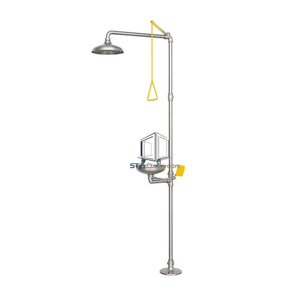 Full-height side view showing the combination unit pipe frame and independent valves