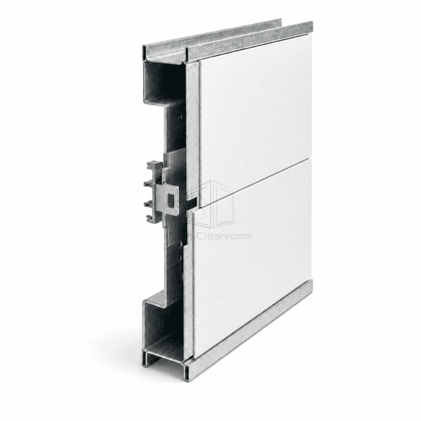 Side view showing the hidden carrier depth above a cleanroom ceiling panel