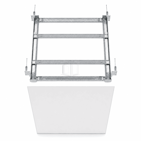 Front view of concealed ceiling carriers arranged in a modular grid