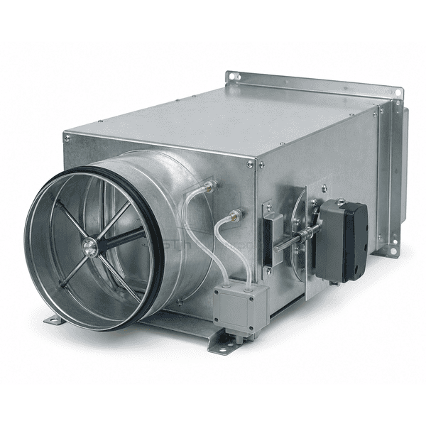 Close view of CAV inlet sensor tubes and low-leakage damper shaft connection