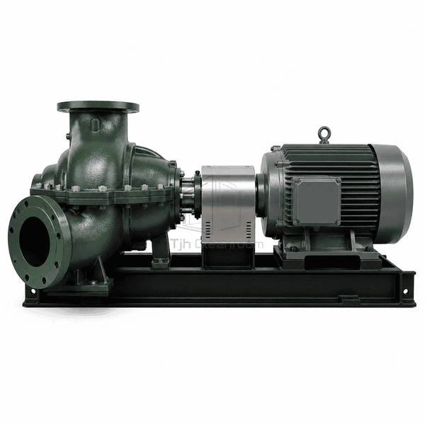 Side elevation of the same cooling-water pump and motor