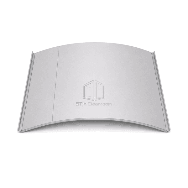 Horizontal view of a curved cleanroom wall transition