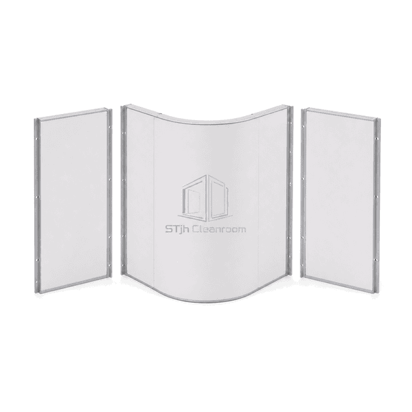 Flush straight-edge connection on a curved cleanroom panel