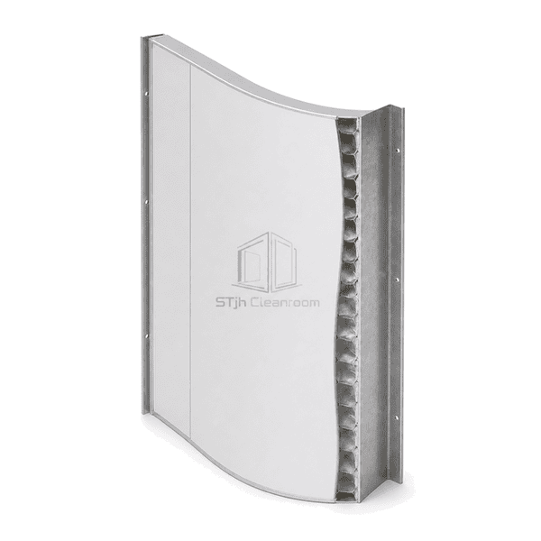 Side section showing aluminum honeycomb inside the curved wall module